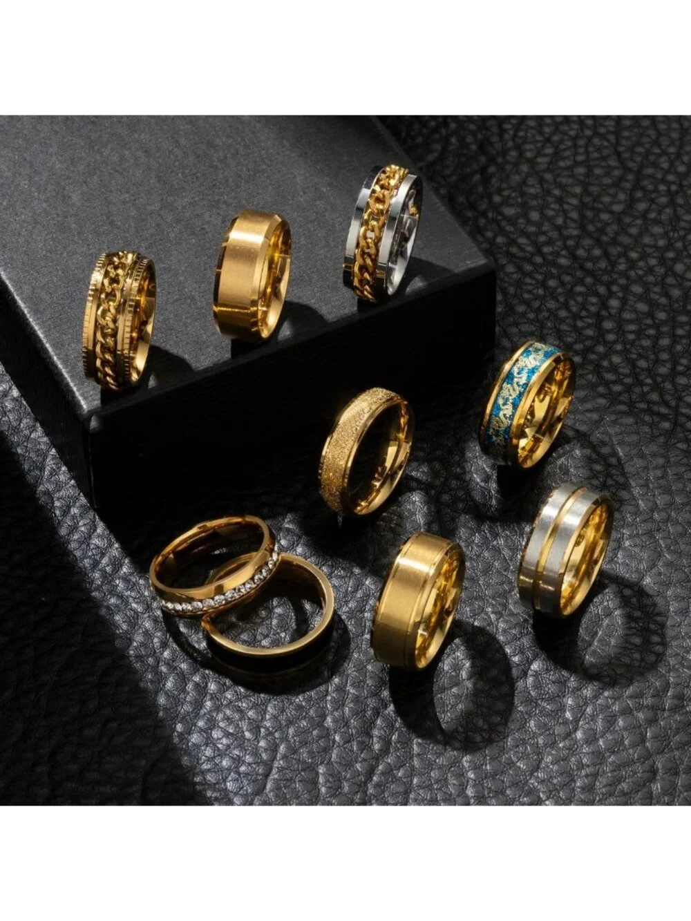 9Pcs Stainless Steel Fidget Spinner Rings Set for Men & Women - Anxiety Relief